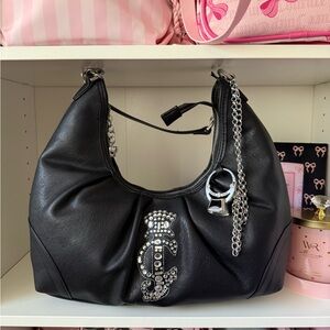 Juicy Couture Crown Black Hobo Bag with Silver Accents